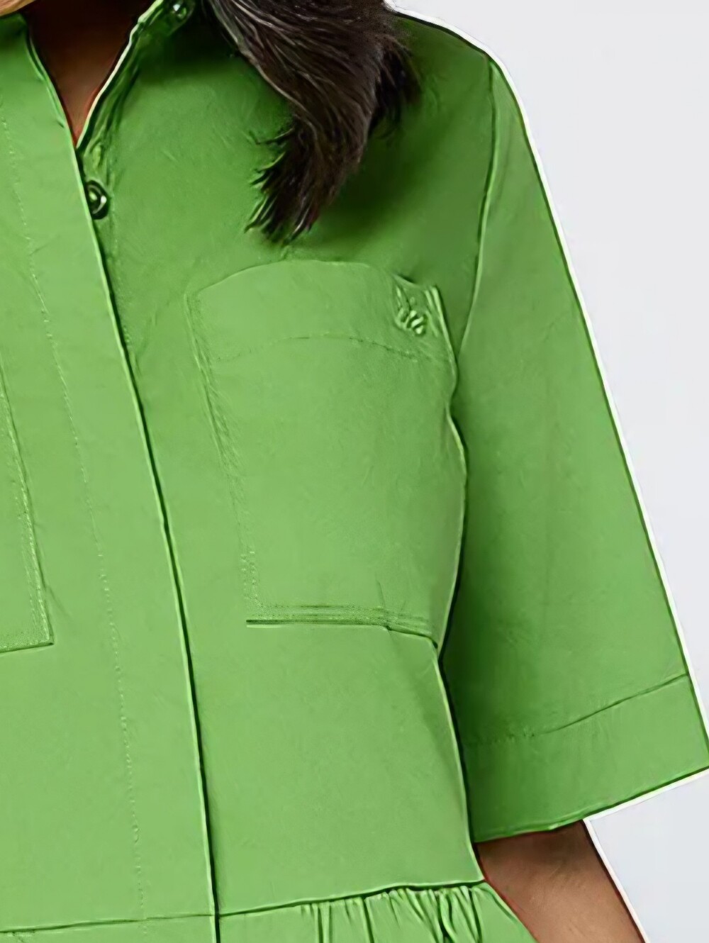 Poplin Button Down Midi Dress Lime Green Short-Sleeve Dress Medium New - Picture 2 of 7